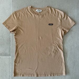 Miu Miu Mocha Coffee Brown Logo Badge Crewneck Tee Shirt L Authentic